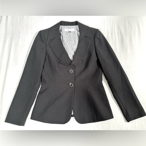 TAHARI ASL Blazer Jacket Black White Pinstripes Button Down Long Sleeve Size 4 - Picture 1 of 12